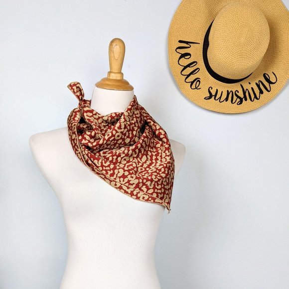 Vintage Scarf Leopard Print Large Square Rust Red Tan - Picture 1 of 6